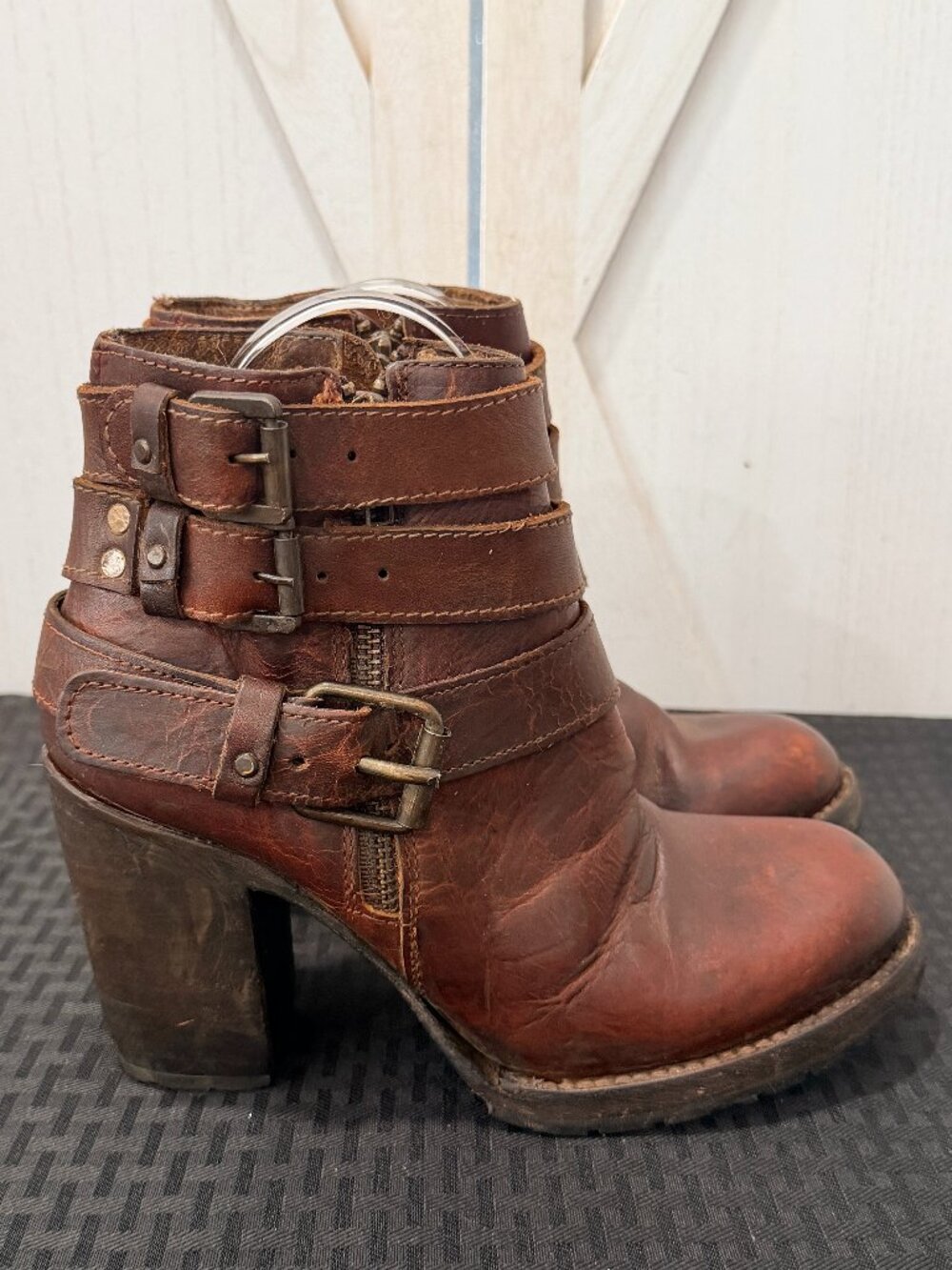 Freebird by Steven Brew Brown Leather Buckle Ankle Boots Size 7